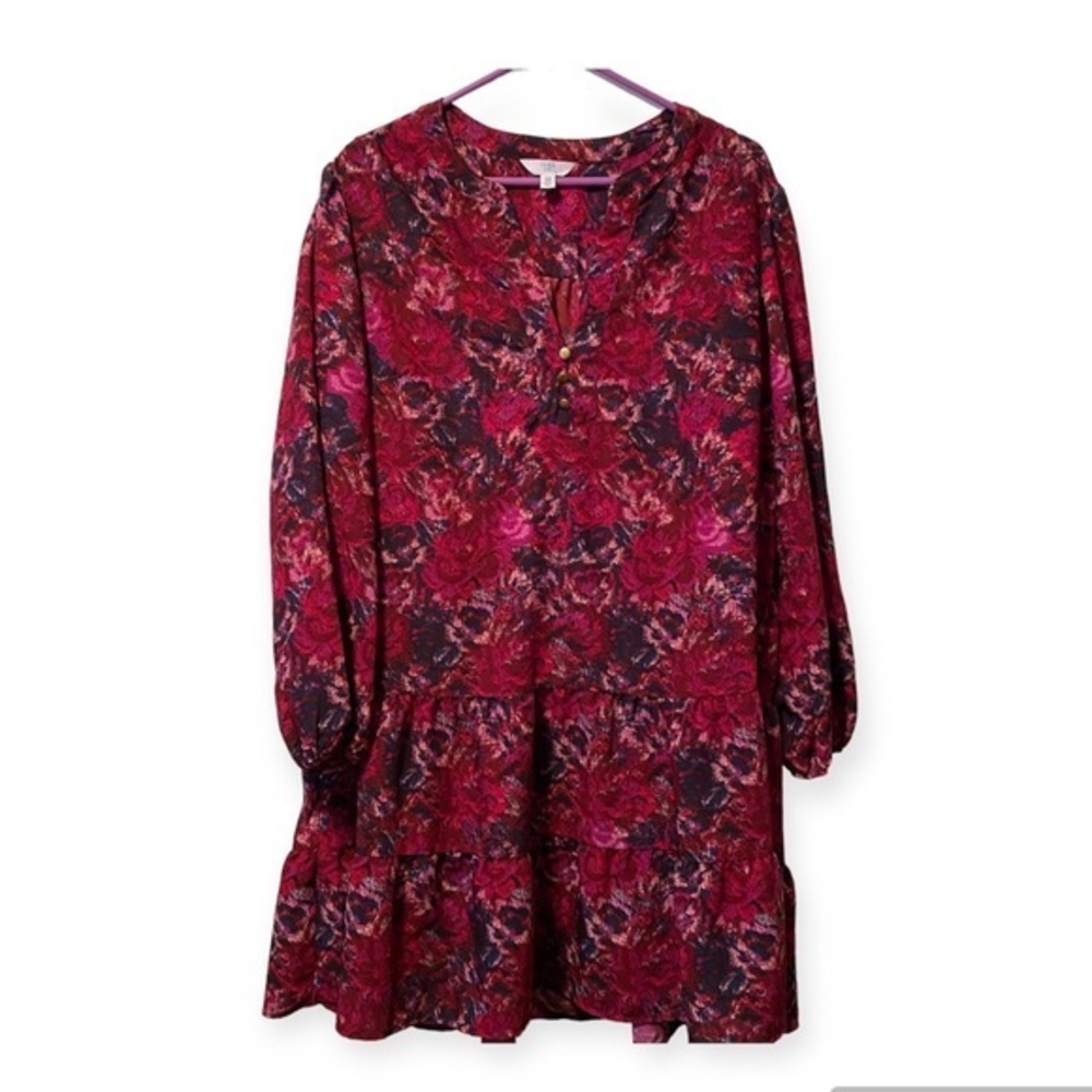 Time And Tru Dress Size XXL Women’s Long Sleeve Red Floral Cottagecore
